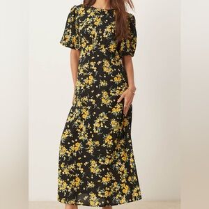 Floral Black and Yellow Dress